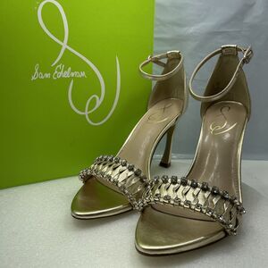 Sam Edelman  Evelynn Rhinestone Sandals, Gold Leather, Women Size 7.5M Item#802